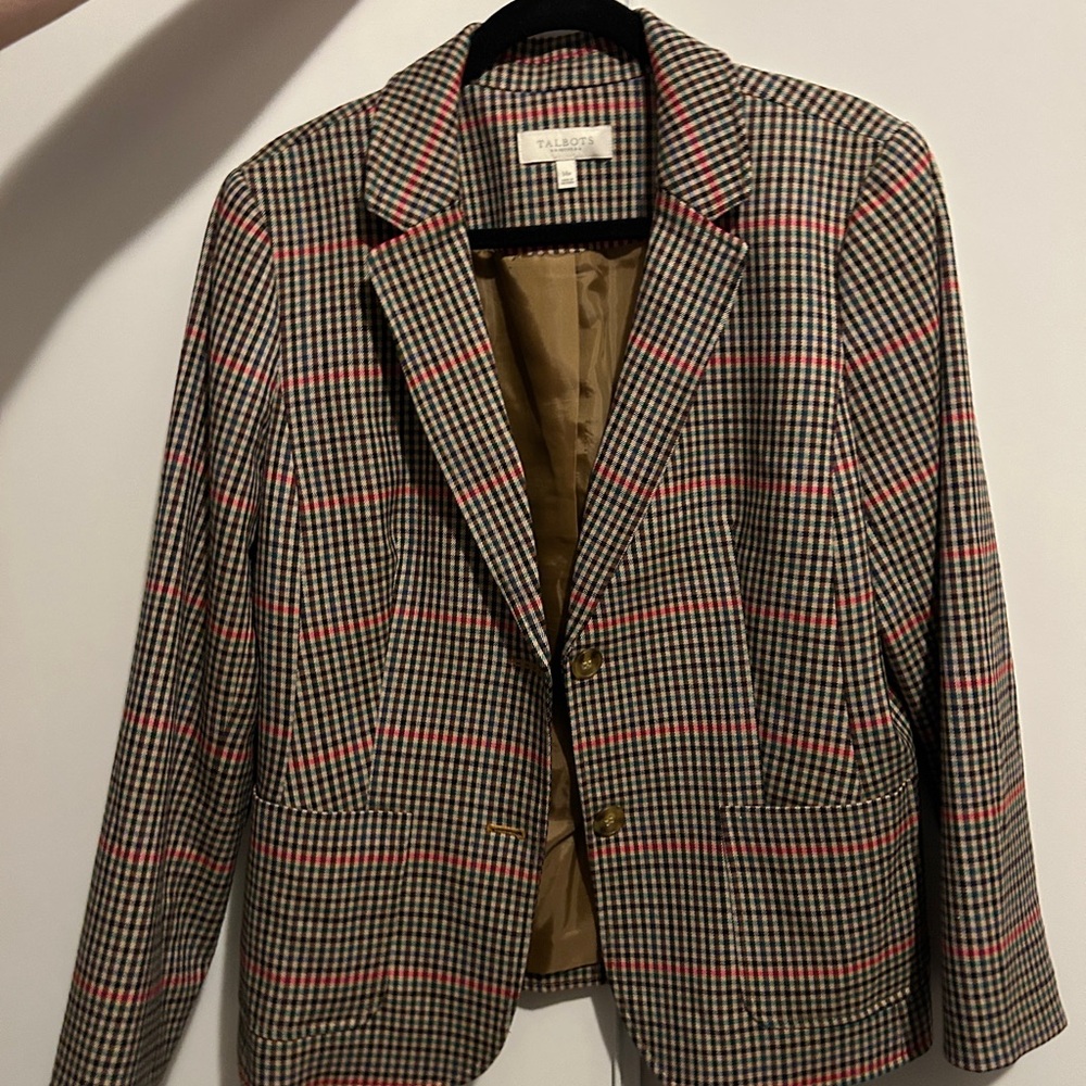 Talbots Checked Blazer in Tan, Brown & Red Windowpane
